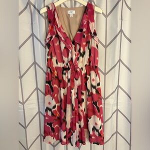 LOFT Vibrant Pink and Black Flowy Short Dress